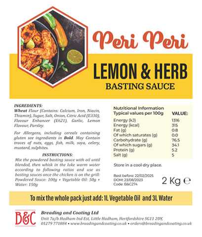 Lemon & Herb Peri Peri Sauce 5 x 2KG
